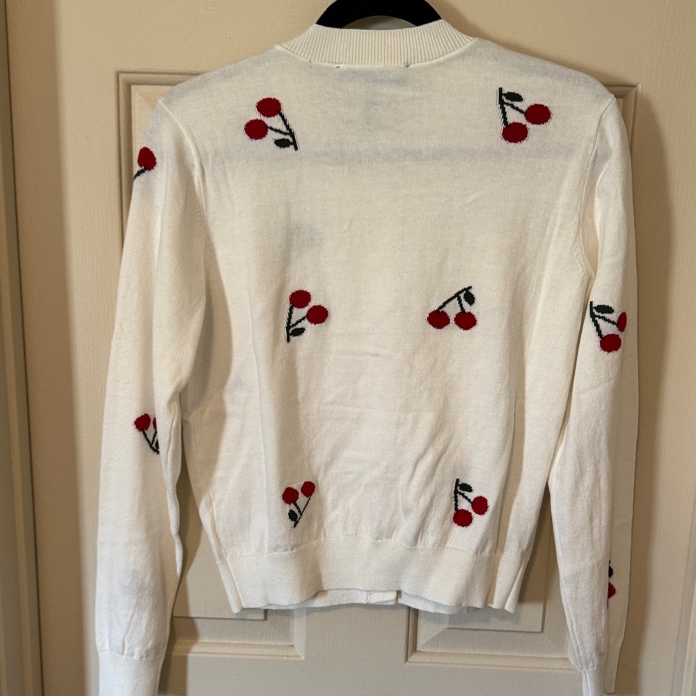 Modcloth Cream Cardigan with Red Cherry Motif - Picture 4 of 4
